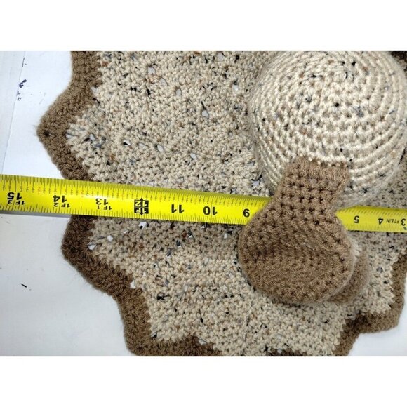 Puppy Lovey Handmade Crochet Tan and Brown  Puppy Security Blanket  15" Wide - Picture 9 of 10